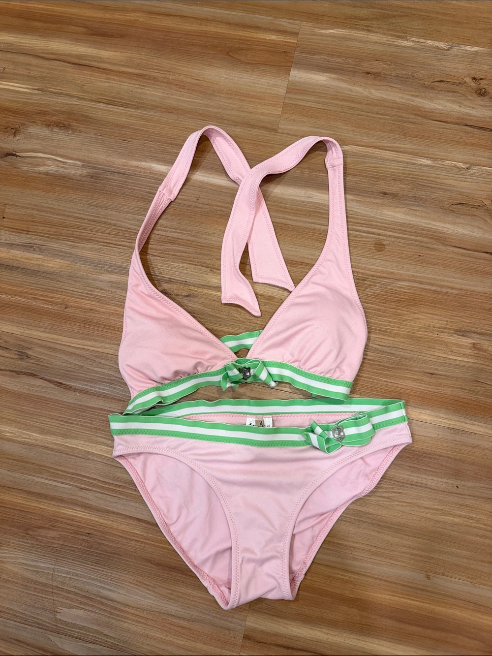 Juicy Couture Pink Bikini with Green Stripe Accents